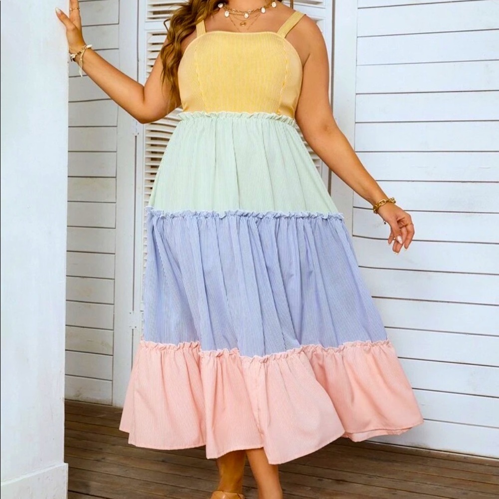 Shein Striped Colorblock Hem Cami Maxi Dress